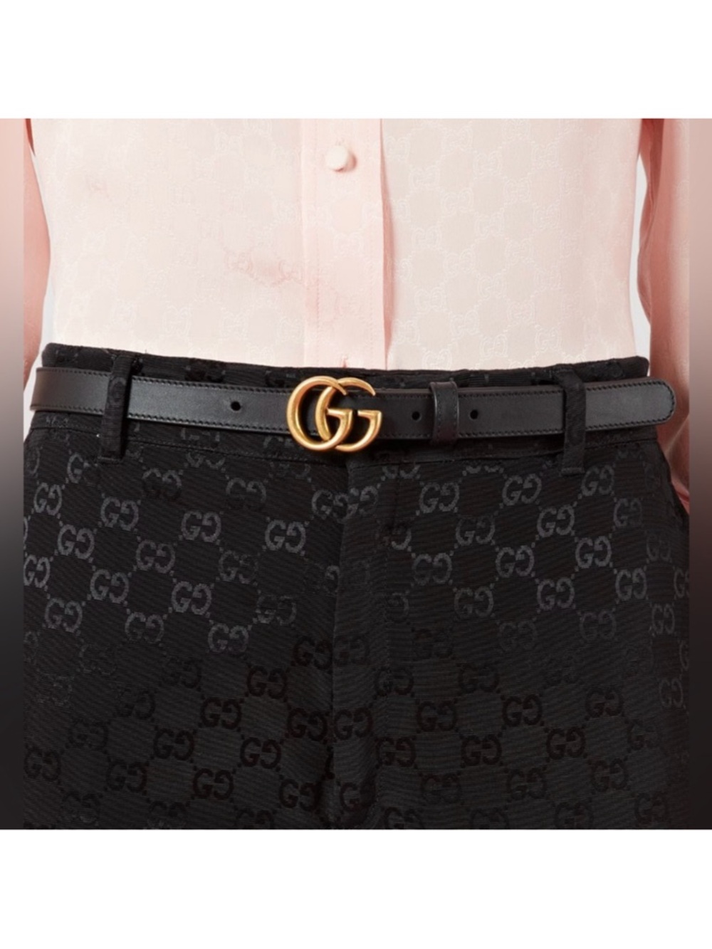 GUCCI Marmont GG Leather Belt with Double G Buckle Black Size 90 Skinny - Picture 2 of 8